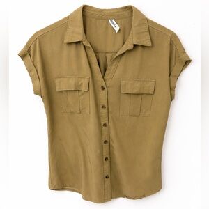 Zenana Olive Utility Button-Front Women's Top New